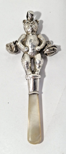 Antique silver baby rattle - silver,
