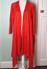 Ann Harvey Coral Red Fine Knit Long Cardigan - Size 20