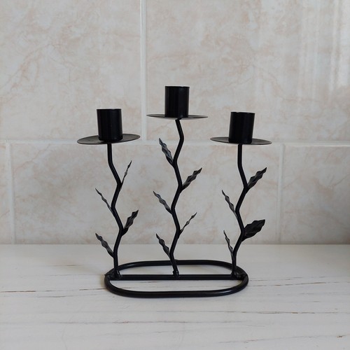 Black metal leaf candle - metal, holder