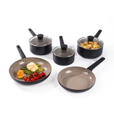 Salter Ceramic Pan Set 5pc Non Stick Stay Cool Handles Glass Lids PFOA/PFAS Free