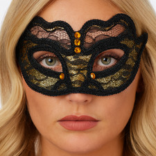 Gold Lace Face Mask Halloween Costume Party Masquerade Elegant Egyptian