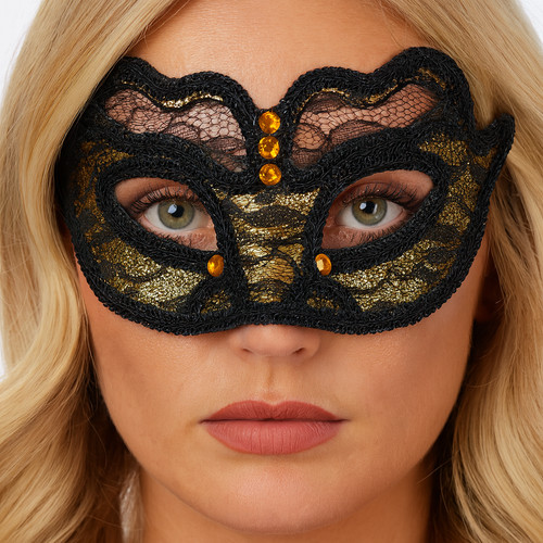 Gold lace face mask - gold, halloween