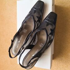 Stunning dressy women's black slingback shoes with pretty detailed mesh fronts