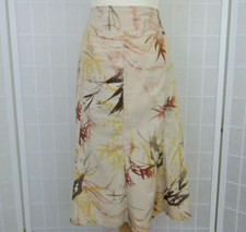 Jorli Beige Brown Leaf Print Midi Skirt Size 20 Cotton Blend Lined
