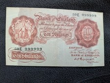 old bank of england 10/- shillings peppiatt    59E 999999   banknote