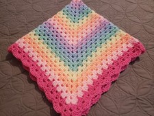 (BSP) rainbow hand crochet baby /lap blanket /throw 80x80cms (31.5x31.5")