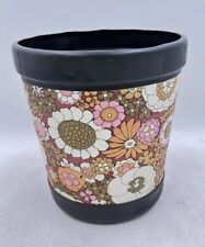 VTG 1970’s Retro Pink Floral Waste Paper Basket Bin Flower Power Hippy Plant Pot