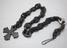 Victorian black vulcanite mourning pocket watch chain with cross fob