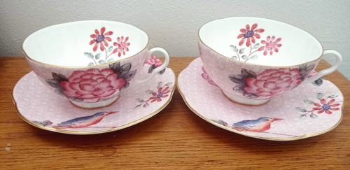 Pair pink wedgwood cuckoo - pair, of
