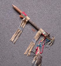 Ornamental Native American Handcrafted Ceremonial Wood & Metal Peace Pipe