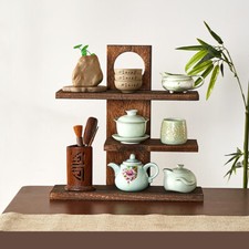 Wooden Chinese Tea Set Tea Cup Curio Display Rack Desktop Storage Stand UK