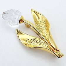 GENUINE SWAROVSKI TULIP BROOCH CRYSTAL GOLD DAINTY FLOWER 