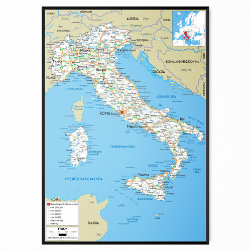 Map italy poster physical - of,