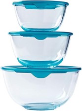 Pyrex® - Prep & Store - Set of 3 Heavy Duty Glass Bowls with Lids 3 pk upto 2L