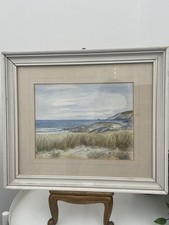 1960s Cornwall Watercolour Painting Gallery Wall Sand Dunes Constantine Bay
