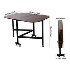 Mobile Drop Leaf Table Folding Kitchen Dining Table with 6 Wheels, Retro Brown