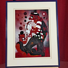 Clown Playing a Saxophone Oil Painted Artwork  Frame Size 26" x 21" Signed