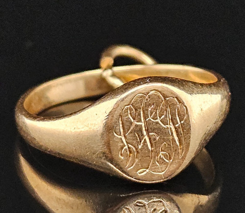 14k gold initial signet - gold, ring