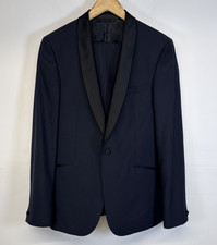 John Lewis KIN Suit 38L Blue Wool Blend Black Satin Trim 32R Trousers