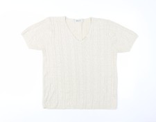 Berkertex Women's Beige V-Neck Knit T-Shirt Medium