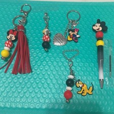 Mickey & Minnie Mouse 5 pc charm set. Key Chain, pen,cup,cell phone & bag charm