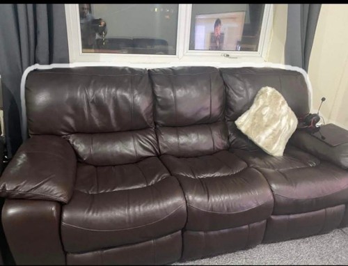 Brown leather reclining sofa - leather,