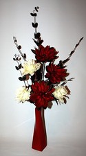 Artificial Flowers Silk Flower Arrangement In Red, Black & Cream Vase, 80cm High