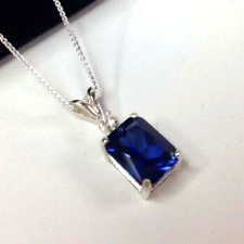 4.00ct Emerald Cut Blue Sapphire Pendant Women's Necklace 14K White Gold Plated
