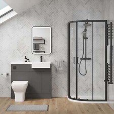 Complete 1100mm Grey Vanity WC Unit Black Offset Quad Shower Suite LH 1200x800