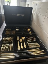 Bestecke Solingen SBS 71piece 23/24 Gold-Plated Cutlery Set Vintage In Box.