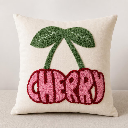 Embroidered cherry pillow - embroidered,