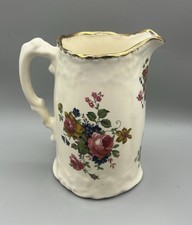 Vintage Chintz Floral Jug Pitcher Approx 12 cm Tall Cream With Gold Rim