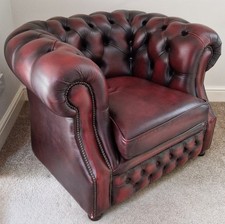 Chesterfield Armchair, Oxblood, Real Leather, Good Condition