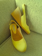 Pied A Terre Yellow High Wedge Heel Slingback Canvas Shoes Size UK 5(VGC)