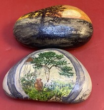 Rock Art Hand Painted Pebble Stones - Scenic Scenery X2