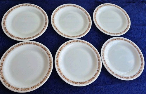 Pyrex plates brown edge - pyrex,