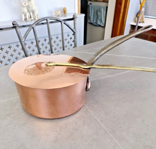 VINTAGE FRENCH KITCHEN 20cm  COPPER PAN, IRON HANDLE & TIN LINING + SPLASH LID