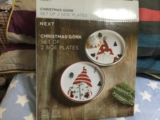 NEXT Set of 2 Red And Green Christmas Gonk  Stoneware Side Plates New Boxed