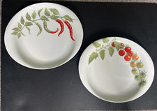 2 x JERSEY POTTERY MEDITERRANEAN  PLATES TOMATO  & CHILLI   DESIGNED BY ANN SWAN