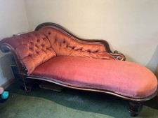 Victorian carved mahogany chaise longue with dusky rose upholstery