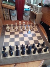 VINTAGE WOODEN STAUNTON CHESS SET,  WEIGHTED, FELTED, LACQUERED - 629CAB
