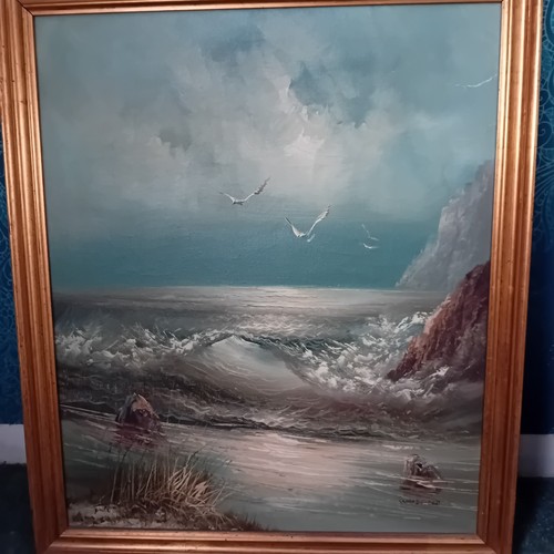 Seascape with seagulls - , oil