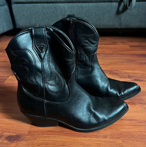 Guess black leather mid calf - black,