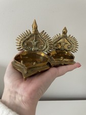 Pair Vintage Brass oil lamp Diya Indian   Oil Lamps Hand Crafted Temple Decor