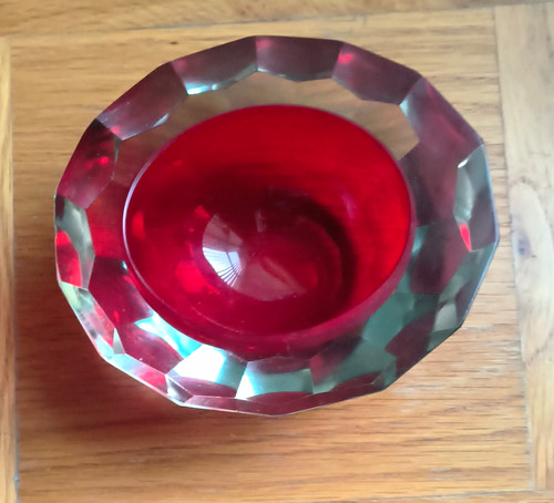 Murano ruby oval faceted - faceted, bowl
