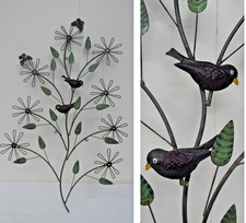 Metal Wall Hanging Decor Birds Butterflies Floral Flower Retro Vintage Style 34"