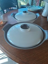 2 X Poole Pottery Beige Brown. 10½ins Casserole, Serving Dishes