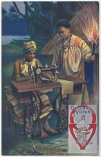 1910 Victoria Sewing Machine, Poster Style Advertising Postcard, Black Africans