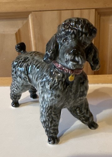 Vintage porcelain grey poodle - grey,