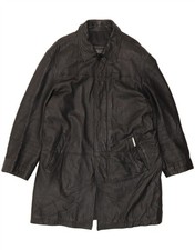 PIERRE CARDIN Mens Leather Coat IT 50 Large Black Leather RF01